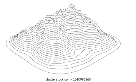 Curve lines in the shape of a part of a mountain range. Vector illustration is derived from 3D rendering. Black lines on a white background