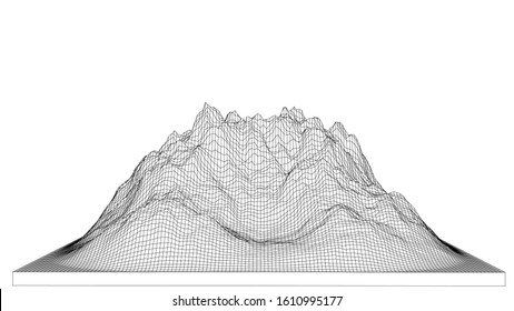 Curve lines in the shape of a part of a mountain range. Vector illustration is derived from 3D rendering. Black lines on a white background