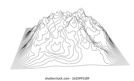 Curve lines in the shape of a part of a mountain range. Vector illustration is derived from 3D rendering. Black lines on a white background