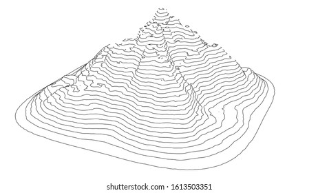 Curve lines in the shape of a part of a mountain range. Vector illustration is derived from 3D rendering. Black lines on a white background