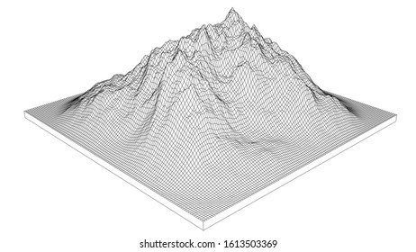 Curve lines in the shape of a part of a mountain range. Vector illustration is derived from 3D rendering. Black lines on a white background