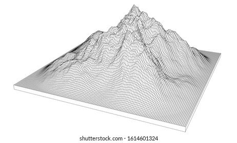 Curve lines in the shape of a part of a mountain range. Vector illustration is derived from 3D rendering. Black lines on a white background
