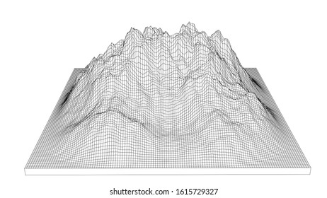Curve lines in the shape of a part of a mountain range. Vector illustration is derived from 3D rendering. Black lines on a white background
