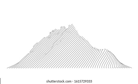 Curve lines in the shape of a part of a mountain range. Vector illustration is derived from 3D rendering. Black lines on a white background
