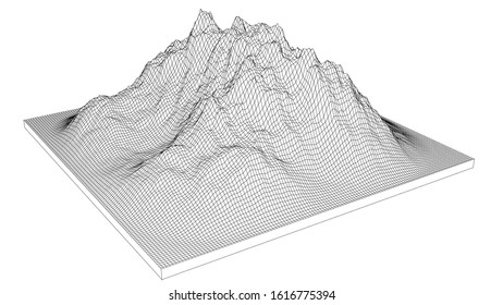 Curve lines in the shape of a part of a mountain range. Vector illustration is derived from 3D rendering. Black lines on a white background