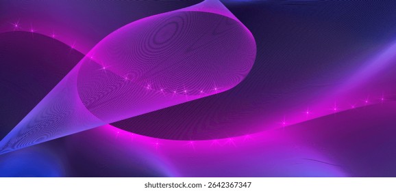 Curve lines waves distorted shape abstract vector background illustration in pink blue purple violet colors. Warped curve lines vector geometric shape. Way surface neon blue pink light