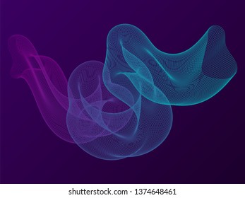 Curve lines wavy shapes abstract vector background. Futuristic graphic design with curves texture, wavy lines smooth surface effect in blue violet turquois