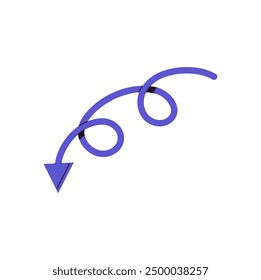 Curve with loop and cursor showing route. Twisted line with arrow pointing direction. Signpost, path pointer, geometric shape, sign guides way. Flat isolated vector illustration on white background