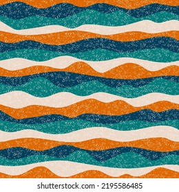 Curve multicolor wave lines vector seamless pattern. Modern horizontal stripe surges design. Wavy ripple tissue print. Foam overlapping texture. Deep ruffle wave graphic background.