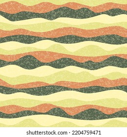 Curve multicolor wave lines vector seamless pattern. Colorful horizontal stripe lines design. Wavy ripple tissue print. Foam overlapping texture. Summer ruffle wave cartoon background.