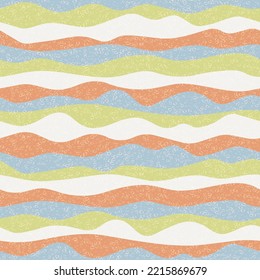 Curve multicolor wave lines vector seamless pattern. Colorful horizontal stripe surges design. Wavy ripple tissue print. Foam overlapping texture. Ruffle wave flow repeat wallpaper.