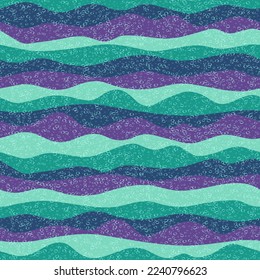Curve multicolor wave lines vector seamless pattern. Colorful horizontal stripe surges design. Fluid ripple fabric print. Foam overlaying texture. Surge wave flow repeat swatch. Funky geometry.