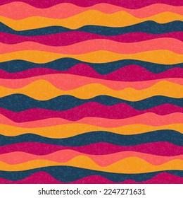 Curve multicolor wave lines vector seamless pattern. Colorful horizontal stripe surges design. Curl ripple cloth print. Fashionable texture. Ruffle wave flow repeat swatch psychedelic print