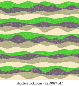 Curve multicolor wave lines vector seamless pattern. Colorful horizontal stripe lines design. Wavy ripple tissue print. Vintage texture. Surge wave flow repeat swatch. Liquid shapes.
