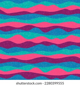 Curva líneas de onda multicolor vectorial sin costuras. Diseño de líneas de banda horizontal coloridas. Impresión ondulada de tejidos de ondas rizadas. Textura de moda. Interrupción de repetición del flujo de onda de sobrevuelo. Efecto LSD.