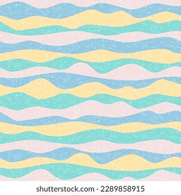 Curve multicolor wave lines vector seamless pattern. Modern horizontal stripe surges design. Curl ripple cloth print. Vintage texture. Summer ruffle wave cartoon background.
