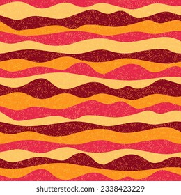 Curve multicolor wave lines vector seamless pattern. Trendy horizontal stripe lines design. Curl ripple cloth print. Vintage texture. Surge wave flow repeat swatch. Liquid shapes.