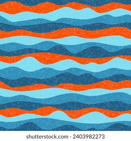 Curve multicolor wave lines vector seamless pattern. Colorful horizontal stripe surges design. Smooth ripple textile print. Fashionable texture. Ruffle wave flow repeat swatch psychedelic print