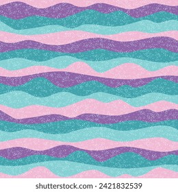 Curve multicolor wave lines vector seamless pattern. Colorful horizontal stripe lines design. Smooth ripple textile print. Foam overlaying texture. Surge wave flow repeat swatch. Psychedelic print