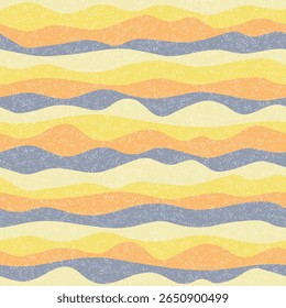 Curve multicolor wave lines vector seamless pattern. Colorful horizontal stripe surges design. Smooth ripple textile print. Foam overlapping texture. Surge wave flow repeat swatch. Hippie ornament.