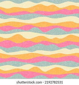 Curve multicolor wave stripes vector seamless pattern. Modern horizontal stripe surges design. Smooth ripple textile print. Foam overlaying texture. Surge wave flow repeat swatch. Psychedelic print