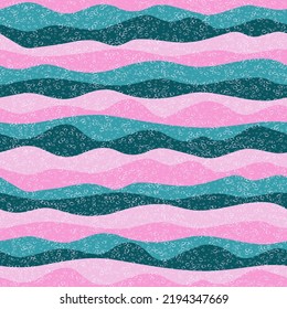 Curve multicolor wave stripes vector seamless pattern. Modern horizontal stripe surges design. Smooth ripple textile print. Vintage texture. Surge wave flow repeat swatch. Hippie ornament.