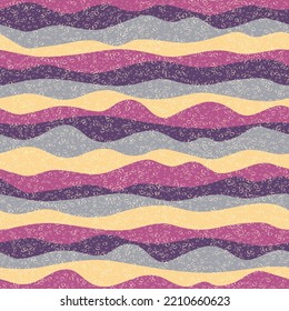 Curve multicolor wave stripes vector seamless pattern. Trendy horizontal stripe lines design. Curl ripple cloth print. Fashionable texture. Surge wave flow repeat swatch. Hippie ornament.