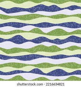 Curve multicolor wave stripes vector seamless pattern. Trendy horizontal stripe lines design. Wavy ripple tissue print. Foam overlapping texture. Surge wave flow repeat swatch. Hippie ornament.