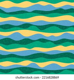 Curve multicolor wave stripes vector seamless pattern. Modern horizontal stripe surges design. Fluid ripple fabric print. Vintage texture. Deep ruffle wave graphic background.