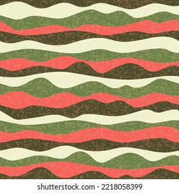 Curve multicolor wave stripes vector seamless pattern. Colorful horizontal stripe lines design. Smooth ripple textile print. Foam overlapping texture. Surge wave flow repeat swatch. Funky geometry.