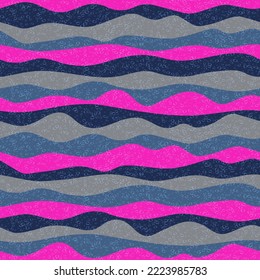 Kurven Sie mehrfarbige Wellenstreifen, Vektornahtlose Muster. Trendy horizontale Streifen Linien Design. Flüssige Rippelgewebe Druck. Schaumüberlagernde Textur. Tief ruffelfarbener Hintergrund.