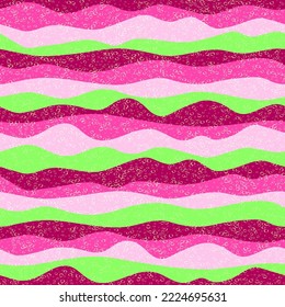 Curve multicolor wave stripes vector seamless pattern. Trendy horizontal stripe lines design. Curl ripple cloth print. Foam overlaying texture. Surge wave flow repeat swatch. LSD effect.