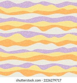 Curve multicolor wave stripes vector seamless pattern. Trendy horizontal stripe lines design. Fluid ripple fabric print. Fashionable texture. Summer ruffle wave cartoon background.