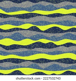 Curva de rayas de onda multicolor vectorial sin costuras. Diseño de líneas de banda horizontal de moda. Impresión de tela fluida. Textura vintage. Ruffle wave flow repetido swatch huella psicodélica