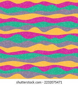 Curve multicolor wave stripes vector seamless pattern. Colorful horizontal stripe lines design. Wavy ripple tissue print. Vintage texture. Ruffle wave flow repeat wallpaper.