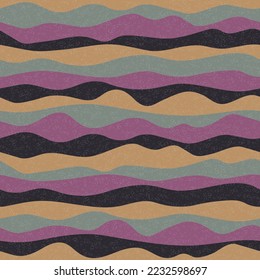 Curve multicolor wave stripes vector seamless pattern. Modern horizontal stripe surges design. Curl ripple cloth print. Fashionable texture. Deep ruffle wave graphic background.