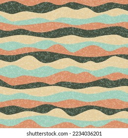 Curve multicolor wave stripes vector seamless pattern. Colorful horizontal stripe lines design. Smooth ripple textile print. Foam overlapping texture. Surge wave flow repeat swatch. Hippie ornament.