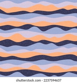 Kurven Sie mehrfarbige Wellenstreifen, Vektornahtlose Muster. Farbige horizontale Streifen-Linienführung. Wavy Rippelgewebe Druck. Schaumüberlagernde Textur. Sommerruffelwellenhintergrund.