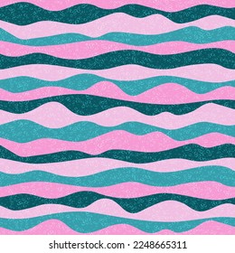 Curve multicolor wave stripes vector seamless pattern. Trendy horizontal stripe lines design. Fluid ripple fabric print. Foam overlapping texture. Surge wave flow repeat swatch. Liquid shapes.