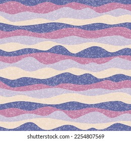 Curve multicolor wave stripes vector seamless pattern. Colorful horizontal stripe lines design. Curl ripple cloth print. Vintage texture. Surge wave flow repeat swatch. Psychedelic print