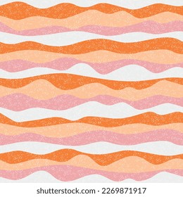 Curva de rayas de onda multicolor vectorial sin costuras. El diseño de la franja horizontal colorida se eleva. Impresión textil suave. La textura superpuesta de espuma. Fondo gráfico profundo de la ola de rufas.