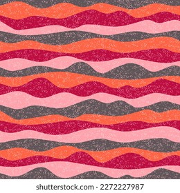 Kurven Sie mehrfarbige Wellenstreifen, Vektornahtlose Muster. Trendy horizontale Streifen Linien Design. Curl-Rippeltuch-Druck. Schaumüberlagernde Textur. Überschwemmungswelle, Wiederholung der Beobachtung. Psychedelic Print