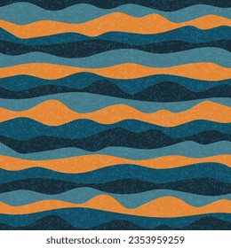 Curve multicolor wave stripes vector seamless pattern. Modern horizontal stripe surges design. Smooth ripple textile print. Vintage texture. Surge wave flow repeat swatch. Hippie ornament.