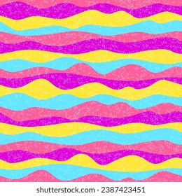 Curva de rayas de onda multicolor vectorial sin costuras. Diseño de líneas de banda horizontal coloridas. Impresión textil suave. Textura vintage. Fondo gráfico profundo de la ola de rufas.
