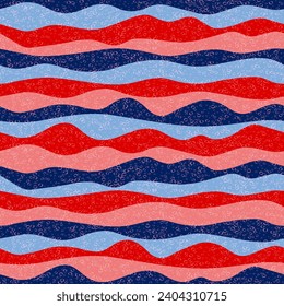 Curva de rayas de onda multicolor vectorial sin costuras. El diseño de la banda horizontal moderna se eleva. Impresión de tela fluida. La textura superpuesta de espuma. Interrupción de repetición del flujo de onda de sobrevuelo. Efecto LSD.