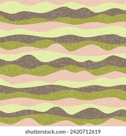 Curve multicolor wave stripes vector seamless pattern. Colorful horizontal stripe lines design. Wavy ripple tissue print. Foam overlapping texture. Surge wave flow repeat swatch. Funky geometry.