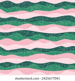 Curve multicolor wave stripes vector seamless pattern. Trendy horizontal stripe lines design. Smooth ripple textile print. Vintage texture. Ruffle wave flow repeat wallpaper.