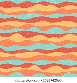 Curve multicolor wave stripes vector seamless pattern. Colorful horizontal stripe surges design. Fluid ripple fabric print. Foam overlapping texture. Surge wave flow repeat swatch. LSD effect.