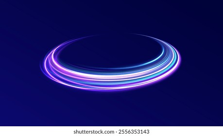 Curve neon line light effect. Light cool whirlwind. Vector sparkle, png, effect, wave,neon,line. Abstract circle, neon color glowing lines background. 