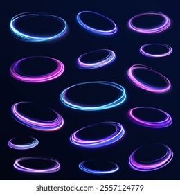Curve neon line light effect. Light cool whirlwind. Vector sparkle, png, effect, wave,neon,line. Abstract circle, neon color glowing lines background. 